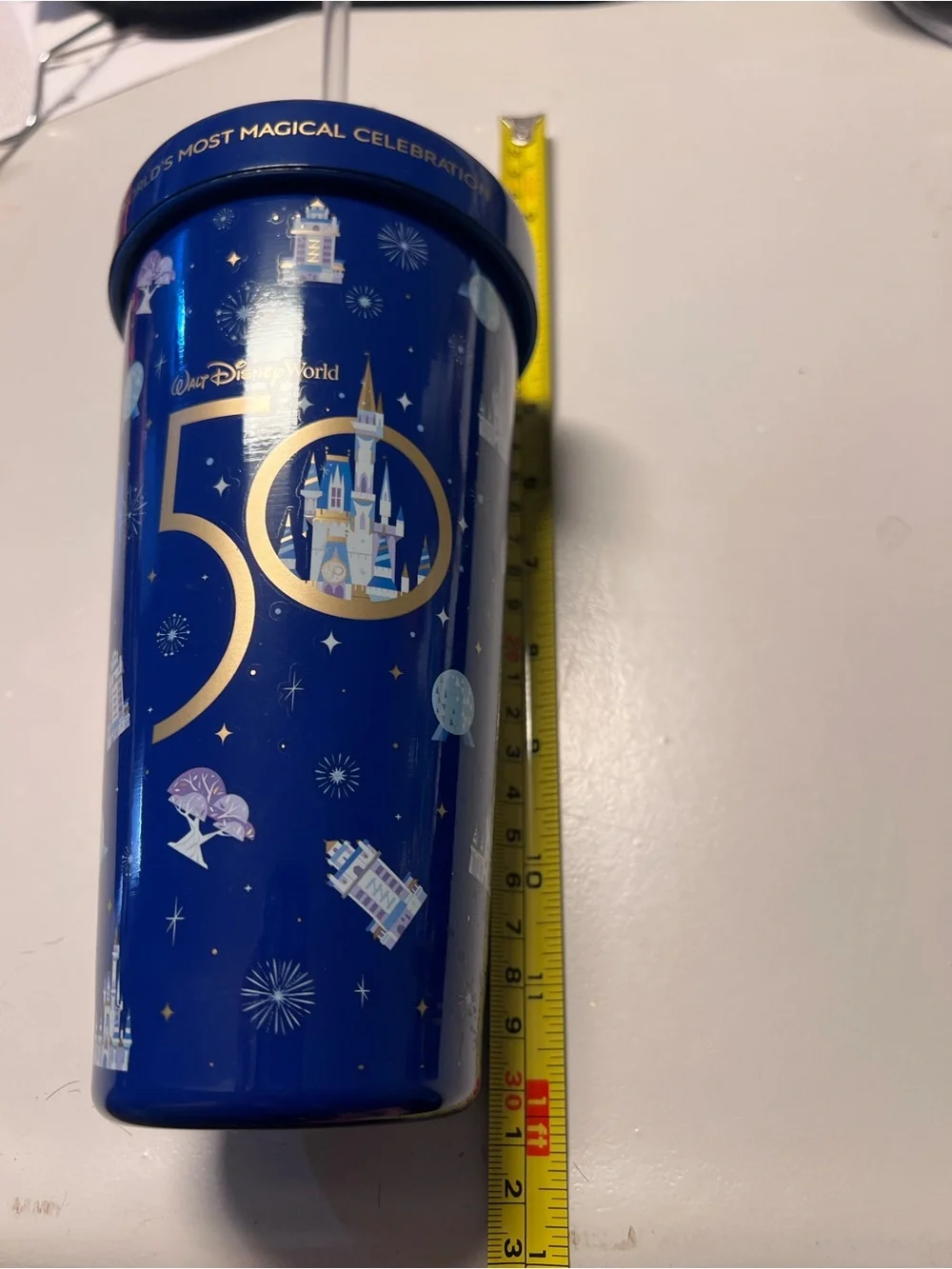Disney Navy Blue 50th Anniversary Tumbler with Mickey Straw Topper